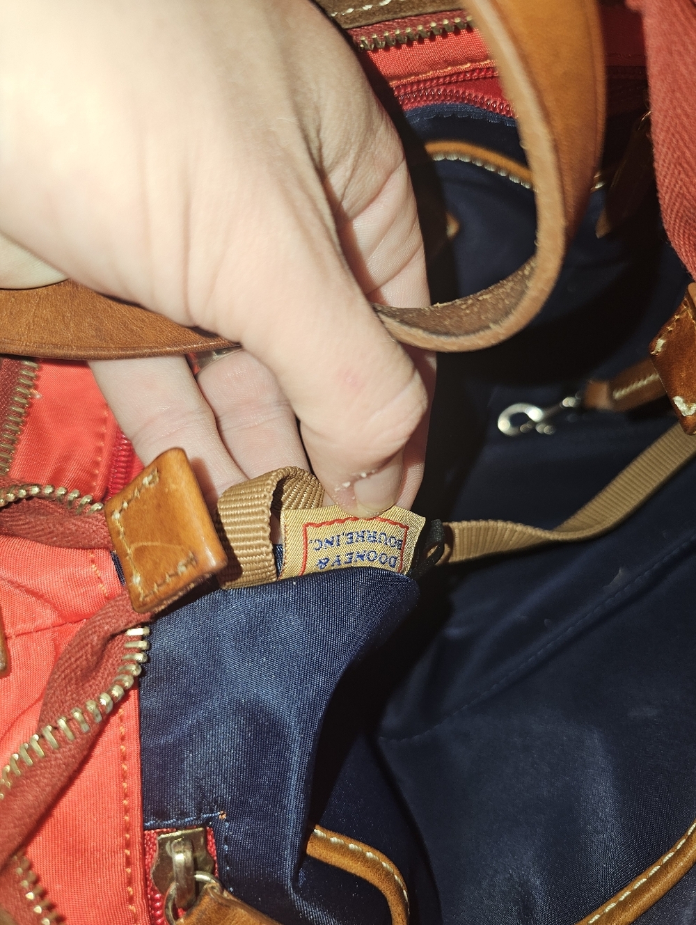 Dooney & Bourke Red Nylon Crossbody with Brown Leather Trim - Picture 8 of 8